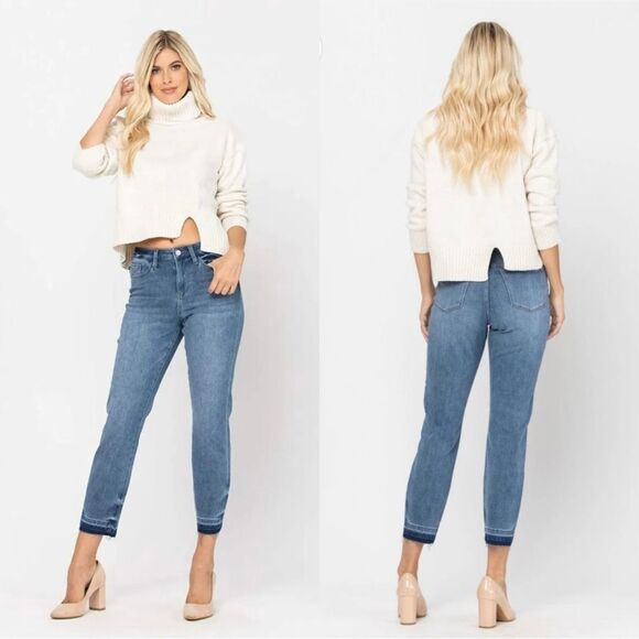Judy Blue Thermadenim Undone Hem High Rise Boyfriend Ankle Stretch Jean Size 31 - Picture 1 of 10